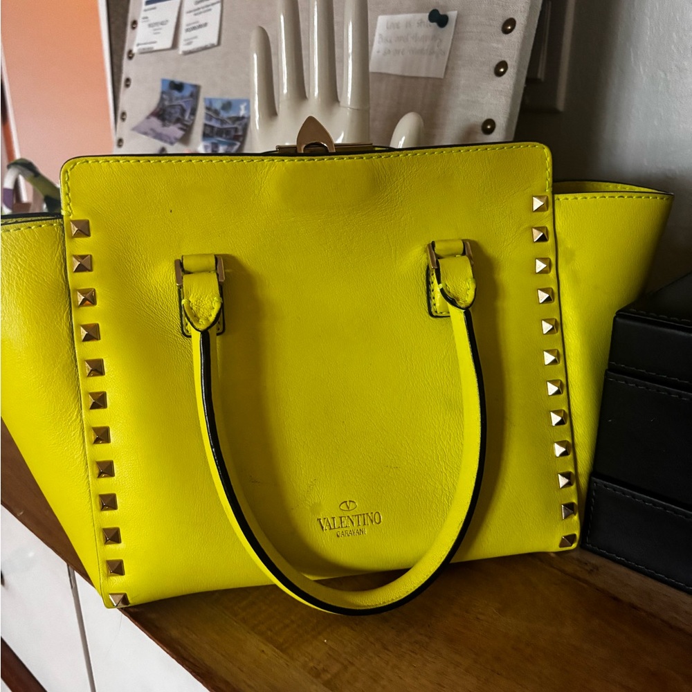 Valentino garavani Neon Yellow Studded Tote